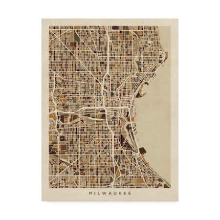 Michael Tompsett 'Milwaukee Wisconsin City Map Brown' Canvas Art,24x32